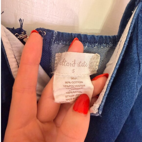 Altar'd State Denim 1970s style Flare Leg Jumpsuit Size Small - Picture 4 of 10